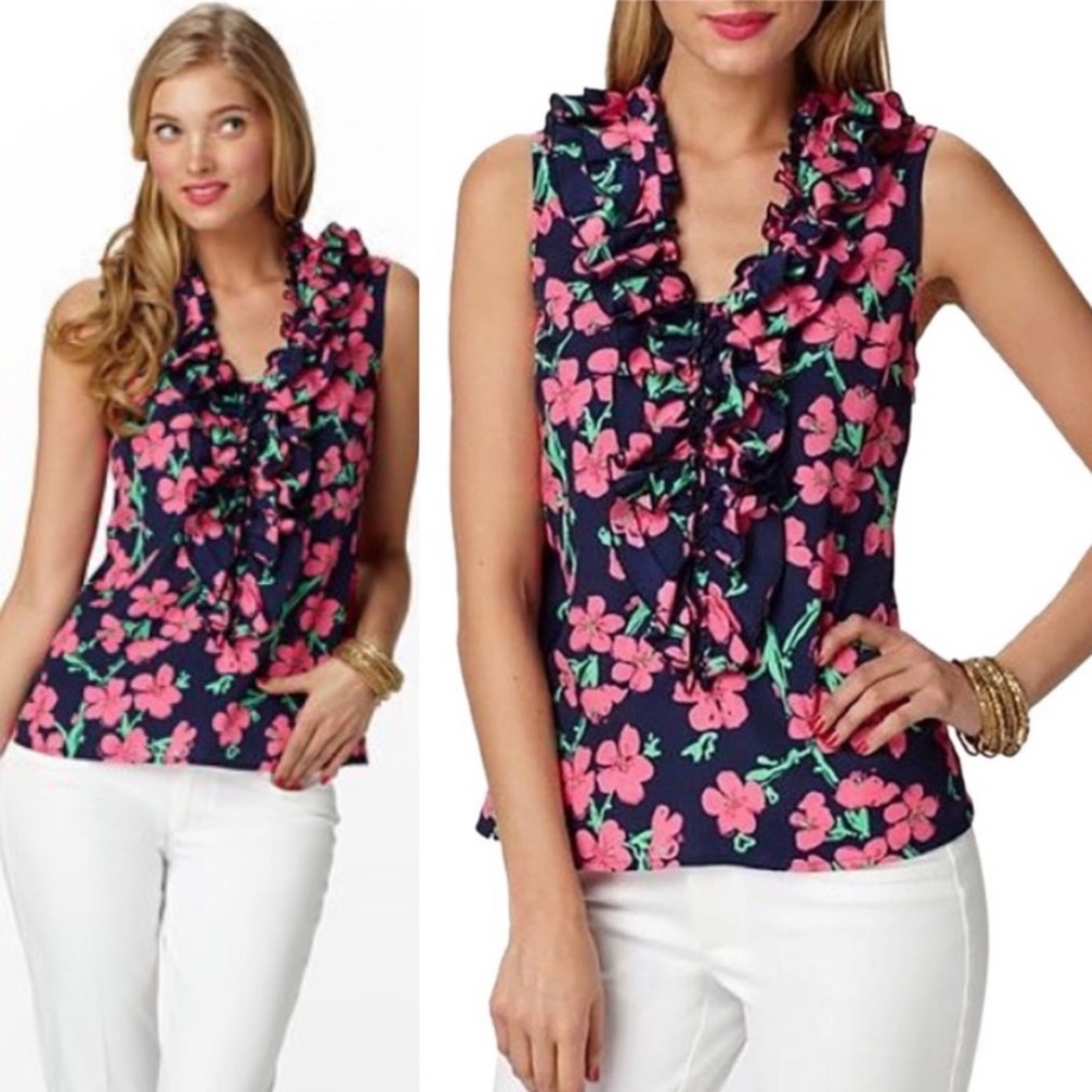 Lilly Pulitzer Allison Navy Floral Top